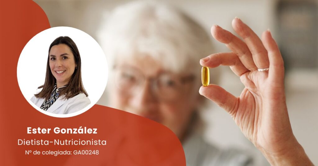 Cabecera del artículo sobre cuáles son las mejores vitaminas para mayores de 60 años con foto de su autora, Ester González